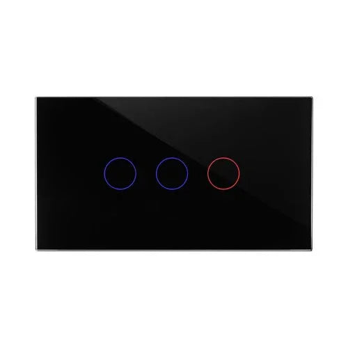 מתג טאץ' חכם לתאורה 3 לחצנים זכוכית שחורה 4 מודול WIFI - אור שי סיטונאות חשמל בע״מ