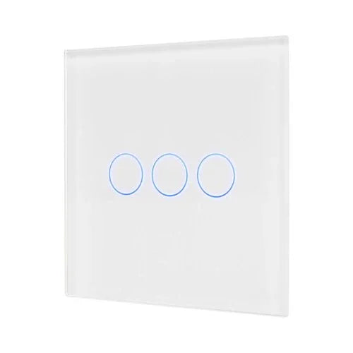 מתג טאץ' חכם לתאורה 3 לחצנים זכוכית לבנה WIFI 60mm - אור שי סיטונאות חשמל בע״מ