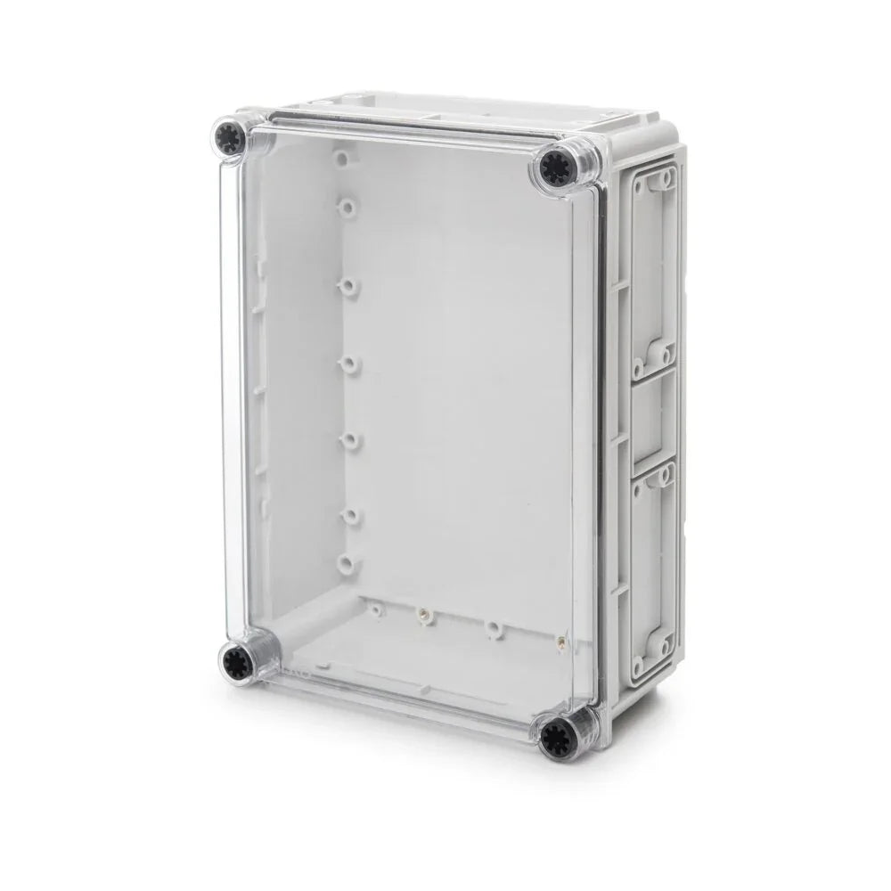 ארגז בנוני CI4 נמוכה עם בסיס אפור, מכסה שקוף 350X250X130 - אור שי סיטונאות חשמל בע״מ