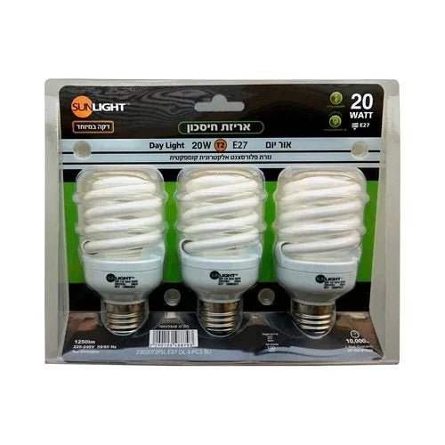 נורת מיני ספירל 20W E27 אור חם- מארז 3 יחידות - אור שי סיטונאות חשמל בע״מ