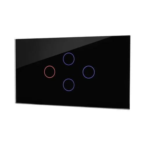 מתג טאץ' חכם לתאורה 4 לחצנים זכוכית שחורה 4 מודול WIFI - אור שי סיטונאות חשמל בע״מ