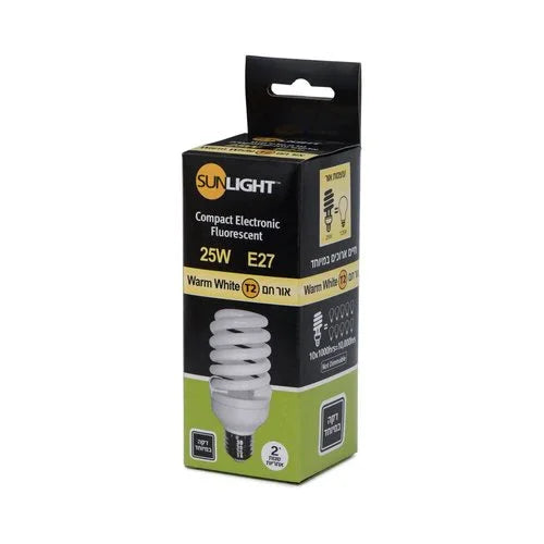 נורת מיני ספירל 25W E27 אור חם - אור שי סיטונאות חשמל בע״מ