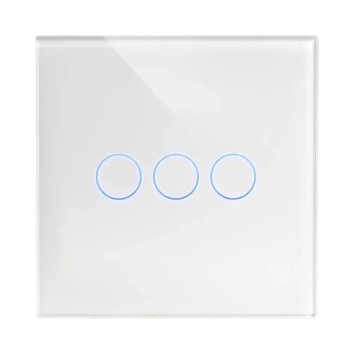 מתג טאץ' חכם לתאורה 3 לחצנים זכוכית לבנה WIFI 60mm - אור שי סיטונאות חשמל בע״מ