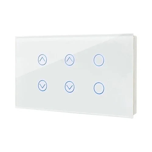 מתג טאץ' חכם משולב 2 תריסים + 2 תאורות זכוכית לבנה 4 מודול WIFI - אור שי סיטונאות חשמל בע״מ