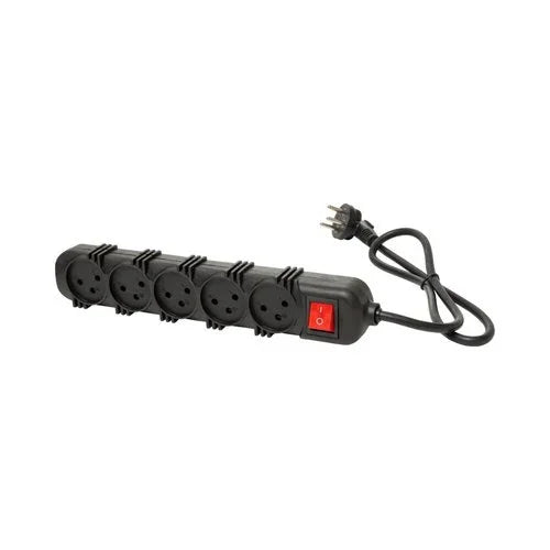רב שקע שחור 5 שקעים + מפסק + כבל כ-1 מטר - אור שי סיטונאות חשמל בע״מ
