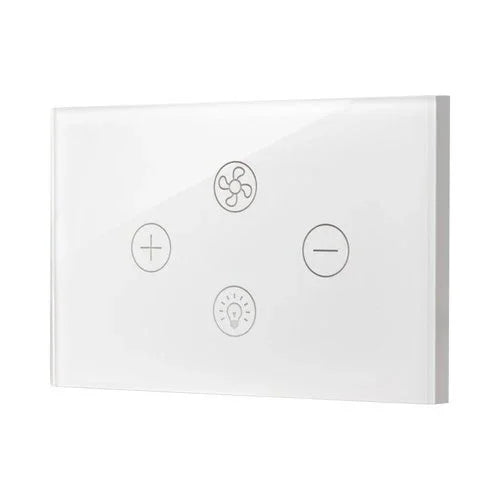 מתג טאץ' חכם משולב מאוורר ותאורה זכוכית לבנה 3 מודול WIFI - אור שי סיטונאות חשמל בע״מ