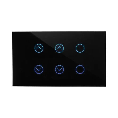 מתג טאץ' חכם משולב 2 תריסים + 2 תאורות זכוכית שחורה 3 מודול WIFI - אור שי סיטונאות חשמל בע״מ