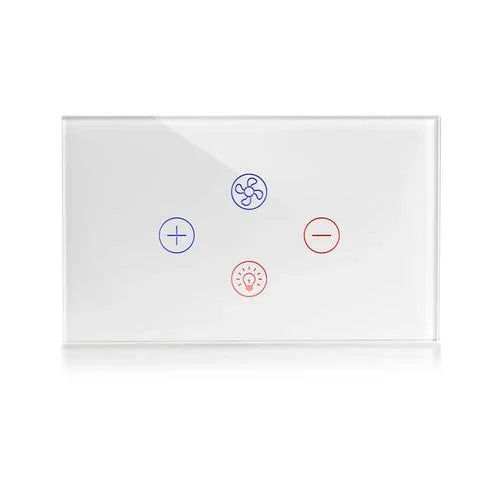 מתג טאץ' חכם משולב מאוורר ותאורה זכוכית לבנה 3 מודול WIFI - אור שי סיטונאות חשמל בע״מ