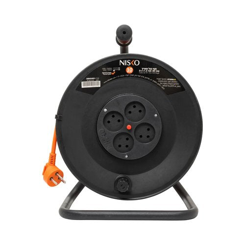 תוף מאריך מקצועי שחור 50 מטר 3X1.5mm כולל 4 שקעים ישראליים