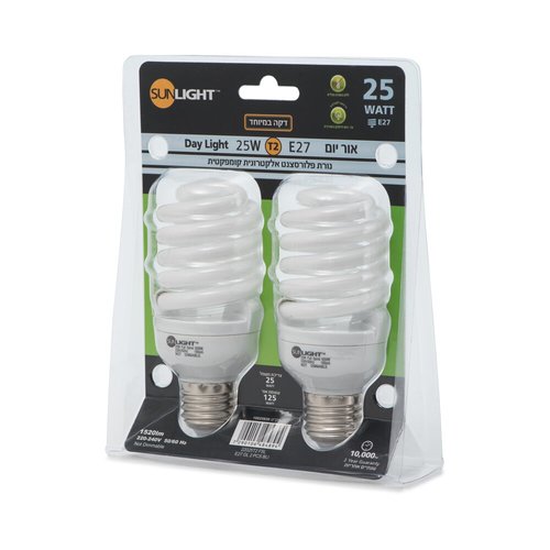 זוג נורות מיני ספירל 25W E27 אור חם