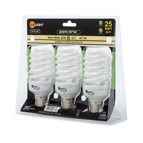 שלישיית נורות מיני ספירל 25W E27 אור קר