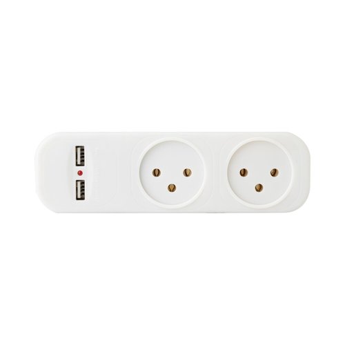 מפצל 2 שקעים לבן + 2X USB -עד 3.1A