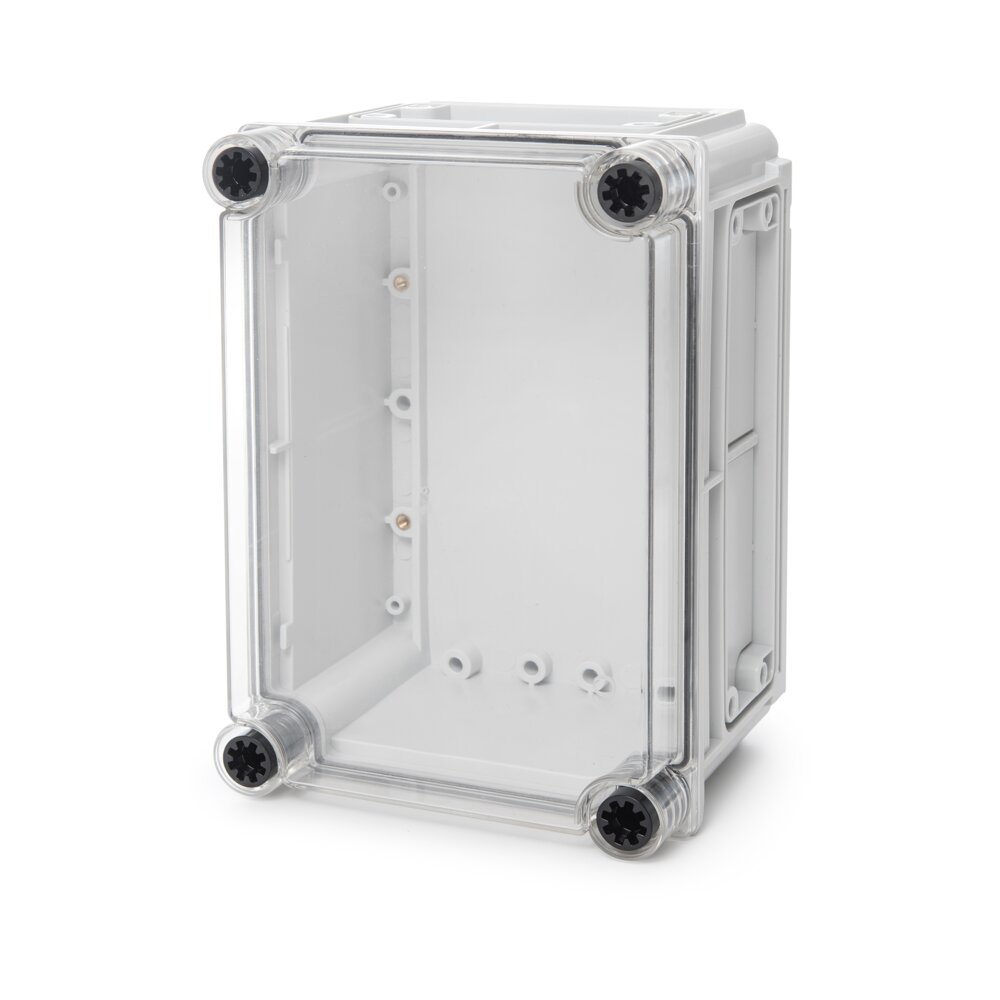 קופסת CI3 נמוכה עם בסיס אפור, מכסה שקוף 250X175X130