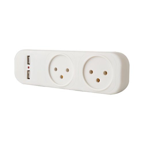 מפצל 2 שקעים לבן + 2X USB -עד 3.1A