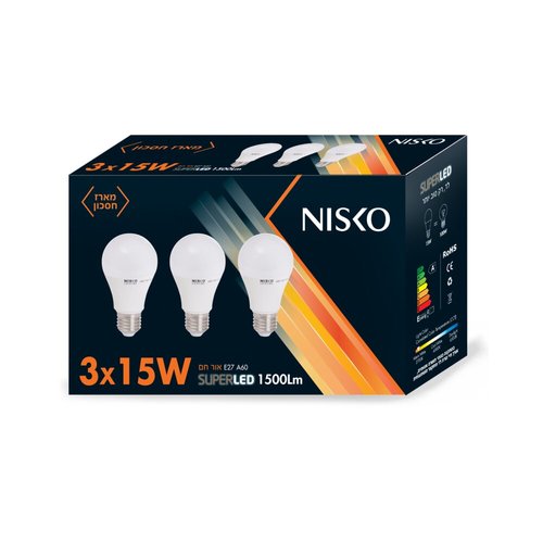 שלישיית נורת ליבון לד חלבית E27 15W אור חם