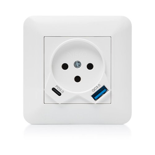 שקע כח עם מטען USB כפול מהיר TYPE C+A PD במארז בליסטר