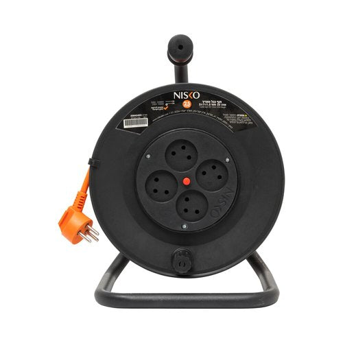 תוף מאריך ביתי שחור 25 מטר 3X1.5mm כולל 4 שקעים ישראליים