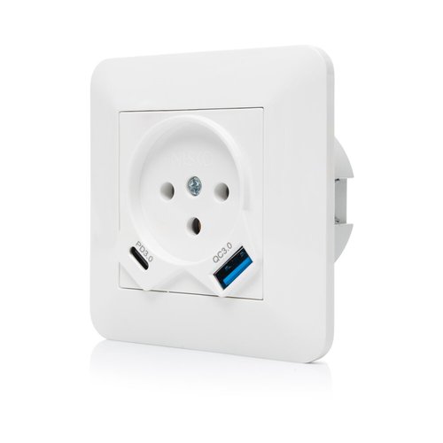 שקע כח עם מטען USB כפול מהיר TYPE C+A PD במארז בליסטר