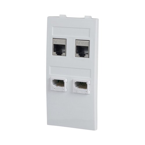 מודול תקשורת לבן עם 2 שקעי מחשב ו-2 שקעי טלפון לעמדת NISKO OFFICE