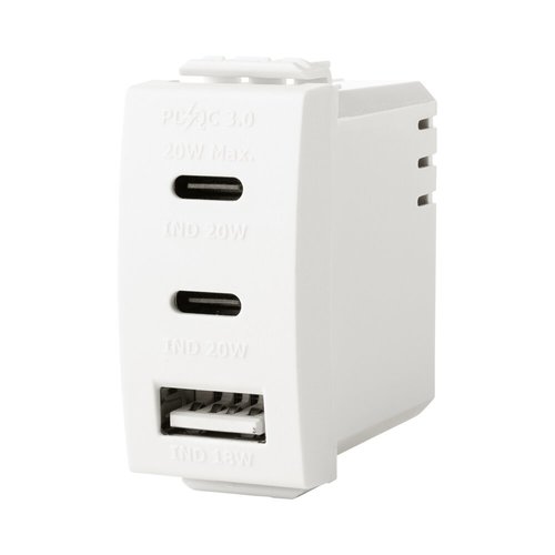 מטען 3 יציאות USB 2C+A PD 20W לבן מט 1 מודול ניסקו סוויץ'