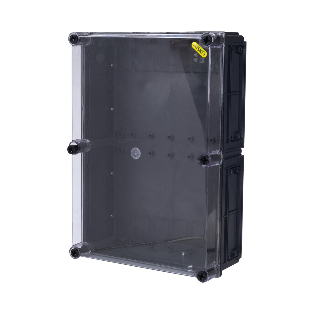 קופסת CI46 עם בסיס שחור, מכסה שקוף 500X350X150
